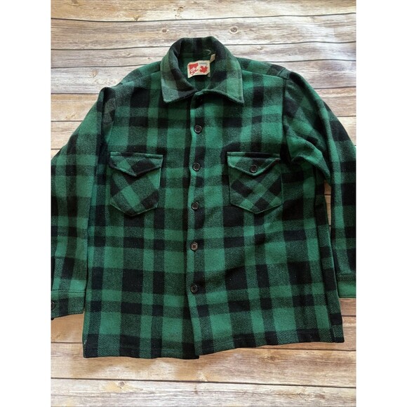 Vintage Ak Jac MWG Flannel Shirt Winnipeg Canada Shacket Buffalo Plaid Button - Picture 1 of 8